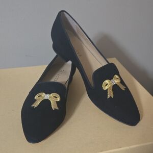 Talbots Edison Black Flats with Gold Bow Accent Size 7.5